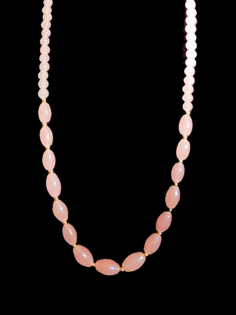 Vintage 1950s Pink Aurora Borealis Satin Glass Bead Necklace 26” 76.8g Japan